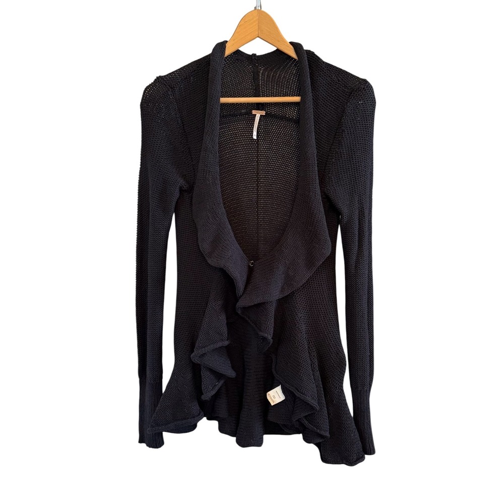 Wmns Black Free People Boho Casual Tiered Waterfall Knit Cardigan Sweater XS